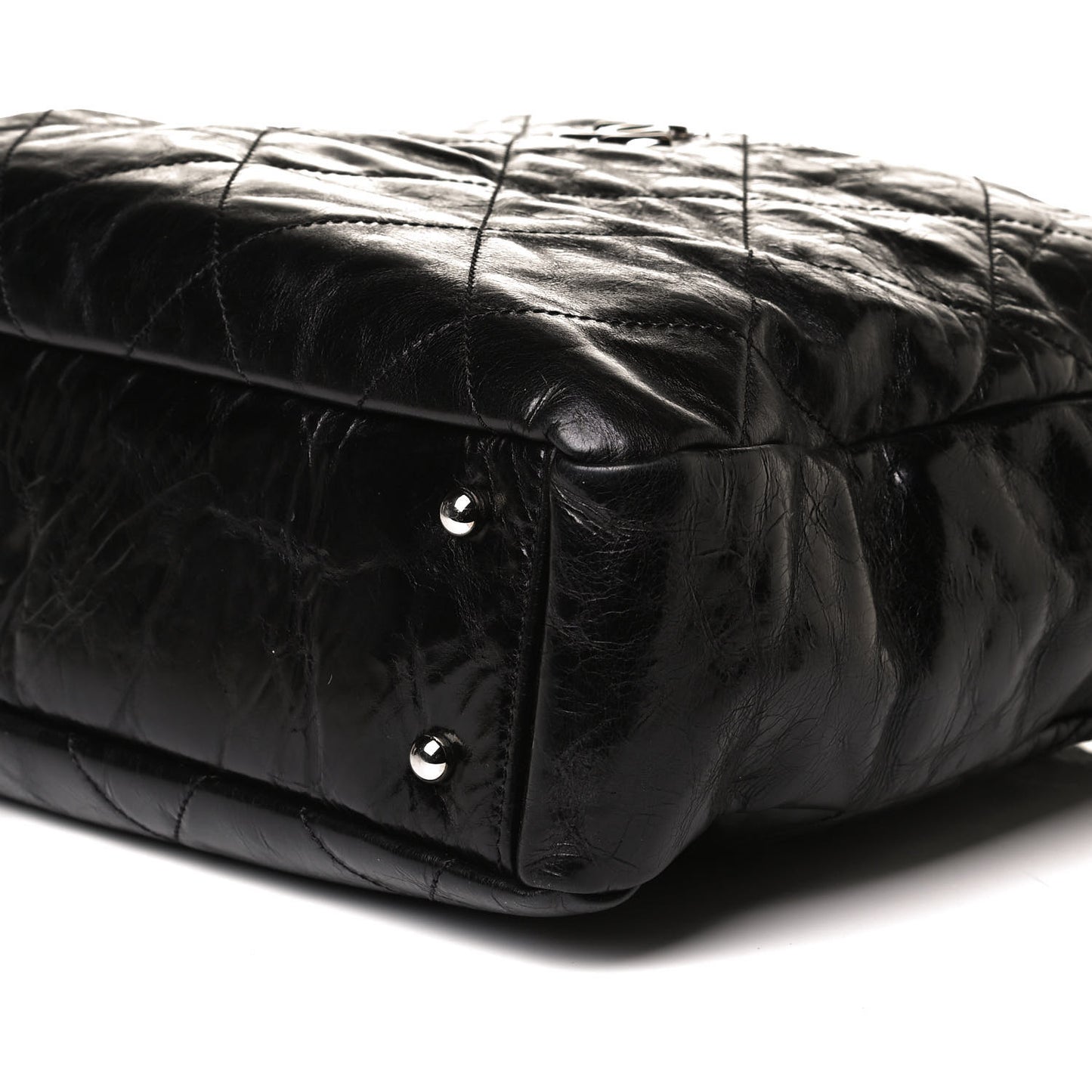 Glazed Calfskin Lambskin Portobello Tote Black