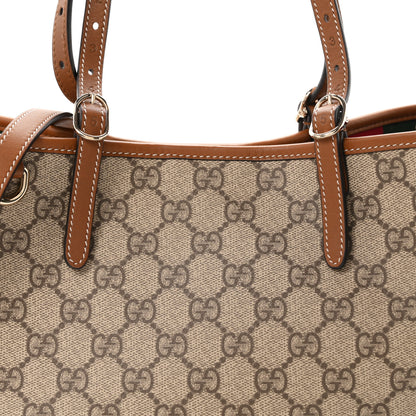 Gucci GG Supreme Monogram Emblem Medium Tote Bag Beige Dark Brown 8 of 10