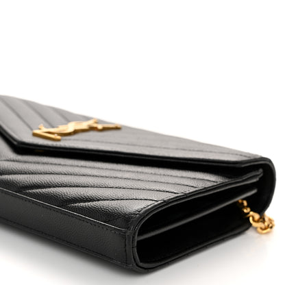 Saint Laurent Grain De Poudre Matelasse Chevron Monogram Chain Wallet Black 10 of 10