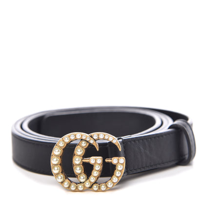 Gucci Calfskin Pearl Double G 20mm Belt 100 40 Black Cream 1 of 7