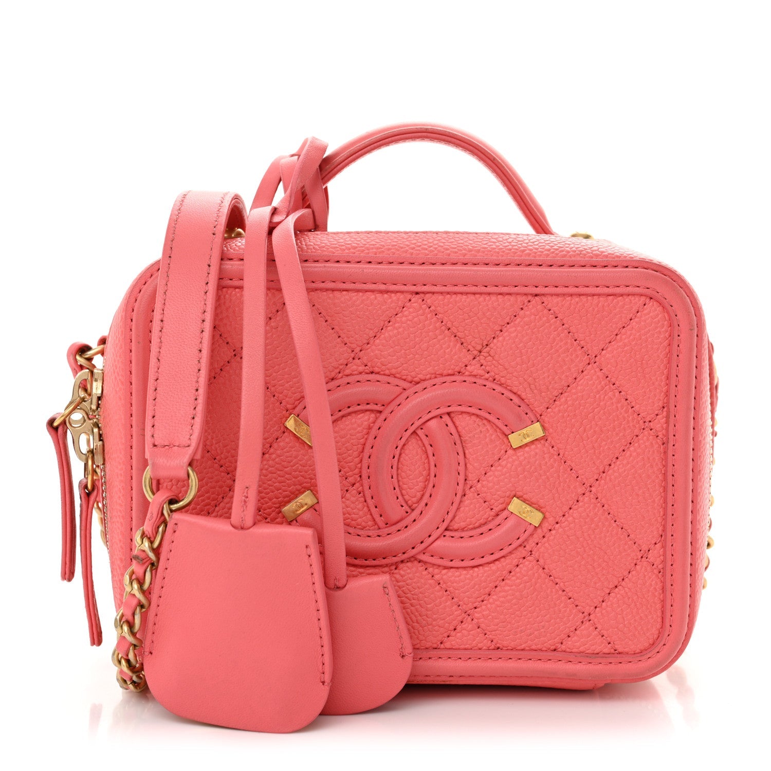 Chanel Caviar Quilted Small CC Filigree Vanity Case Coral 1 of 18
