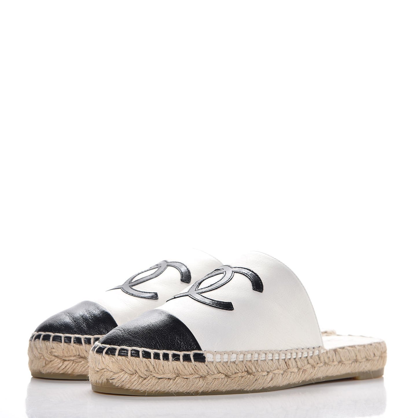 Iridescent Goatskin CC Espadrille Mules 37 Ivory Black