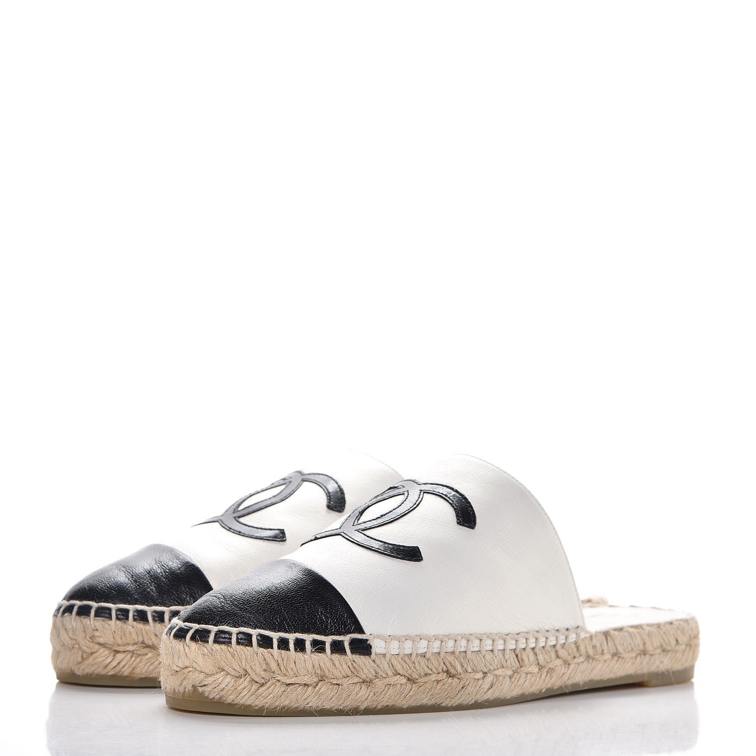 Chanel Iridescent Goatskin CC Espadrille Mules 37 Ivory Black 3 of 10