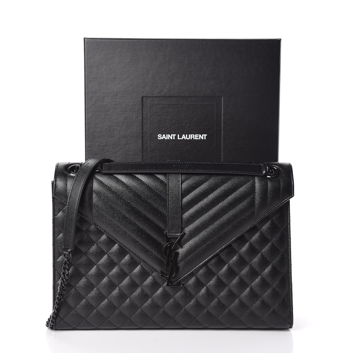 Saint Laurent Grain De Poudre Textured Mixed Matelasse Large Triquilt Monogram Monochrome Satchel Black 11 of 11
