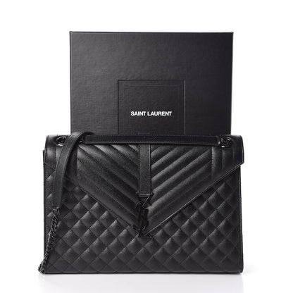 Saint Laurent Grain De Poudre Textured Mixed Matelasse Large Triquilt Monogram Monochrome Satchel Black 11 of 11