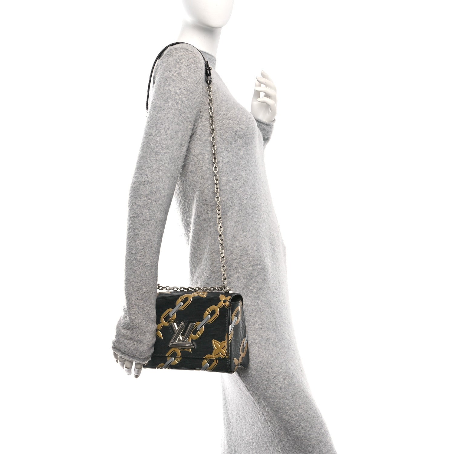 Louis Vuitton Epi Chain Flower Twist Shoulder Bag MM Black 2 of 10