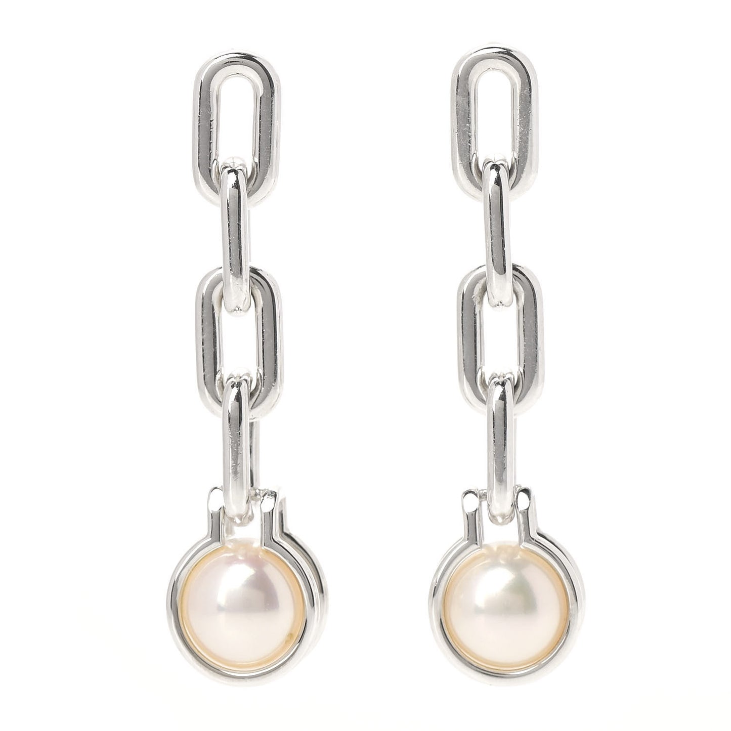 Sterling Silver Pearl HardWear Triple Link Earrings