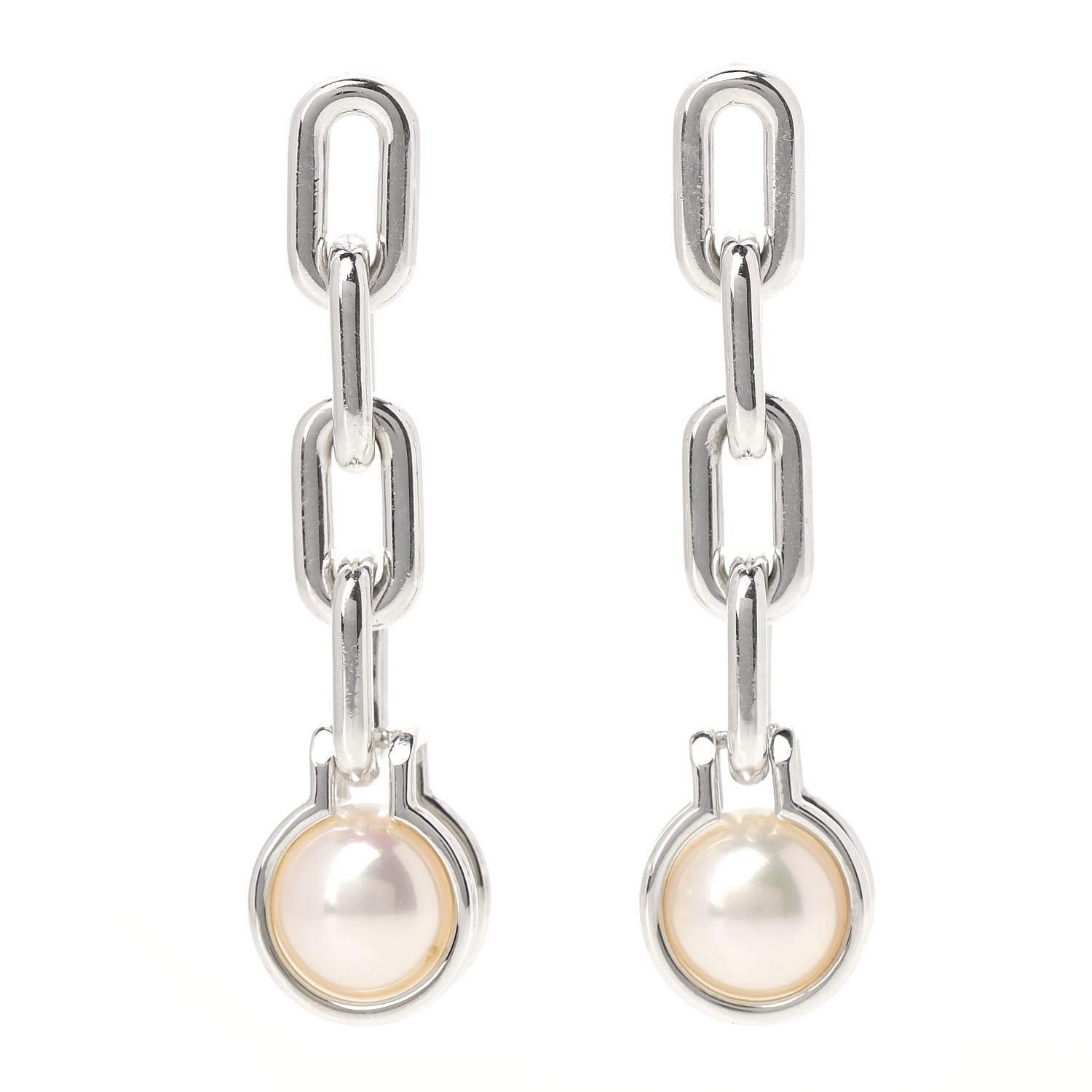 Tiffany Sterling Silver Pearl HardWear Triple Link Earrings 1 of 6