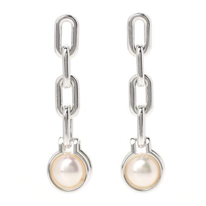 Tiffany Sterling Silver Pearl HardWear Triple Link Earrings 1 of 6