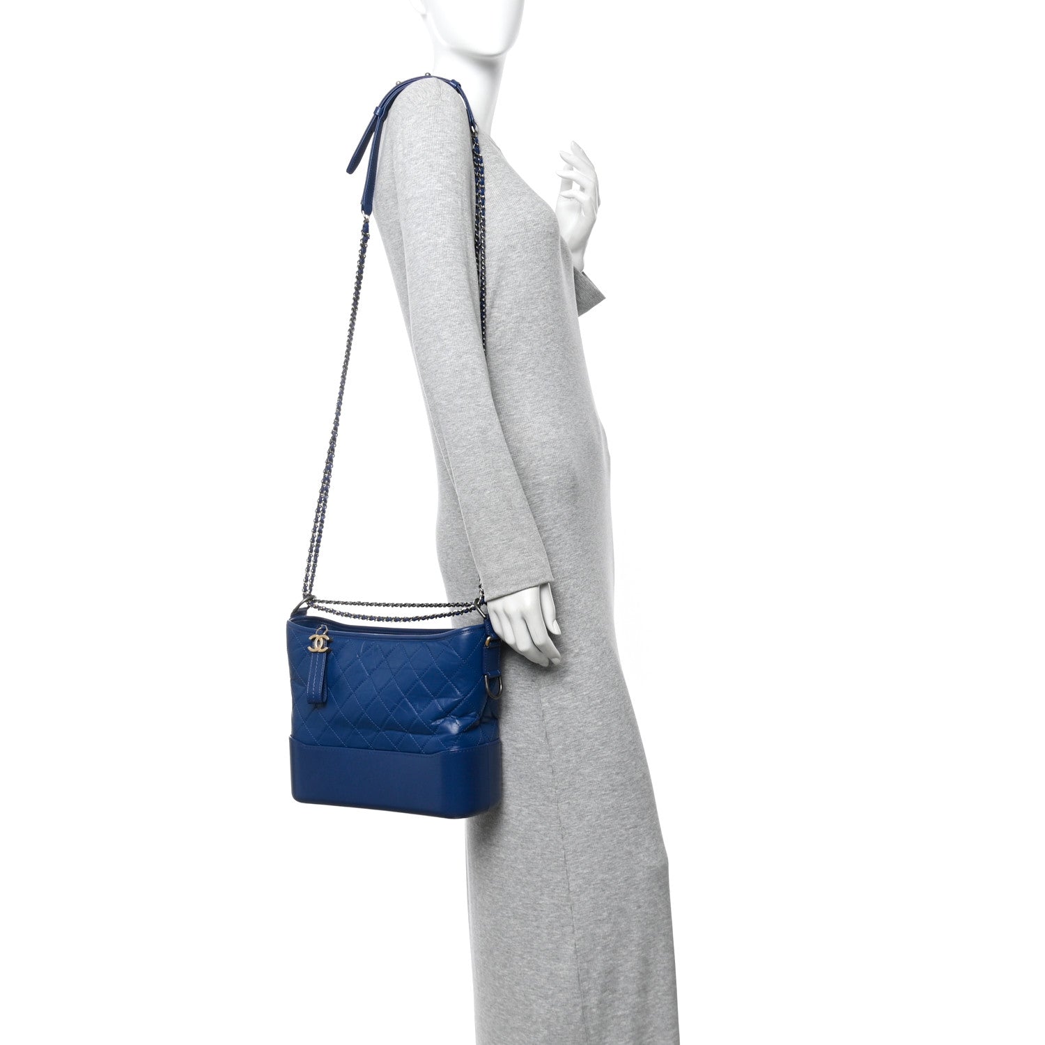 Chanel Patent Goatskin Quilted Medium Gabrielle Hobo Blue 2 of 10