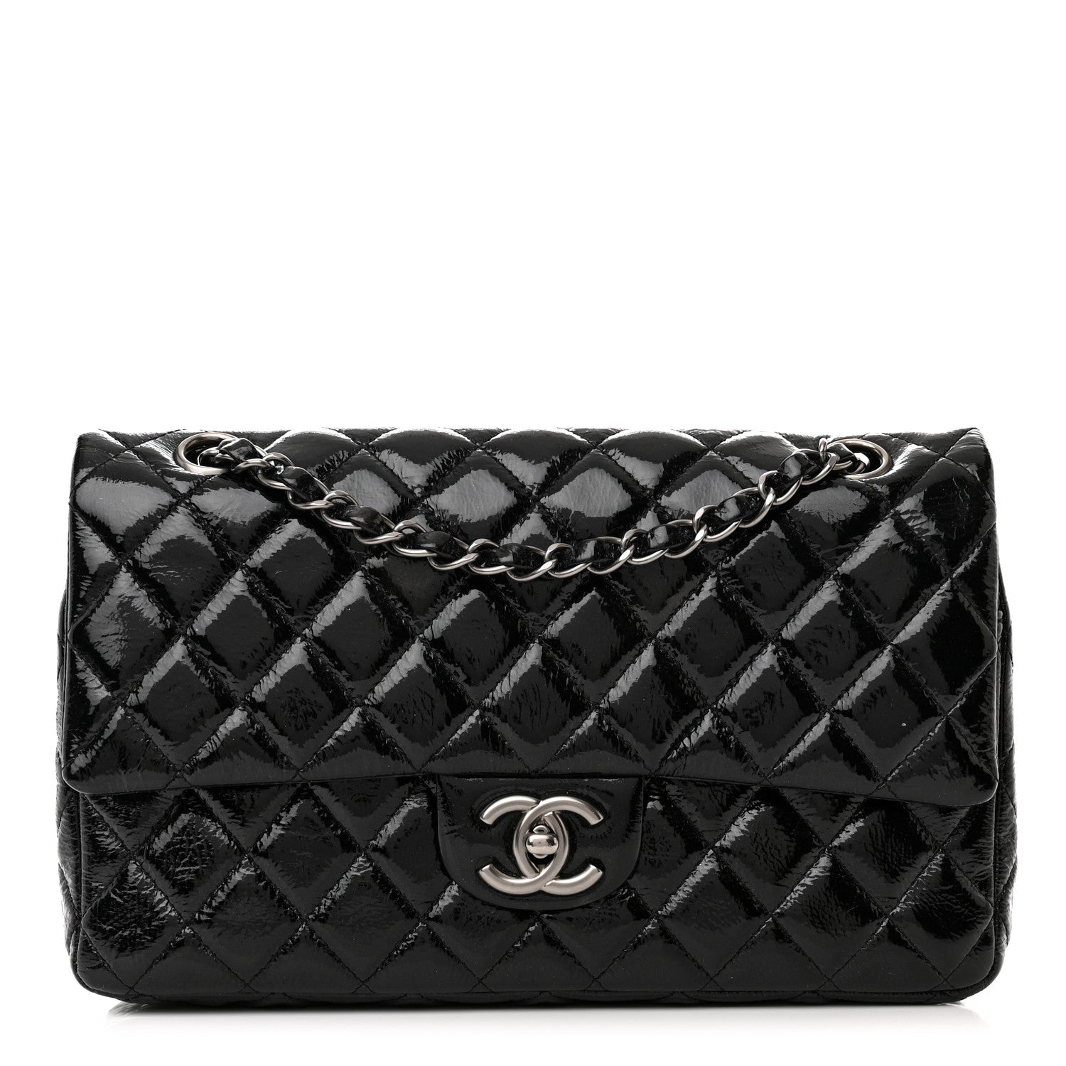 Chanel Distressed Patent Quilted Medium Double Flap Black 1 of 11