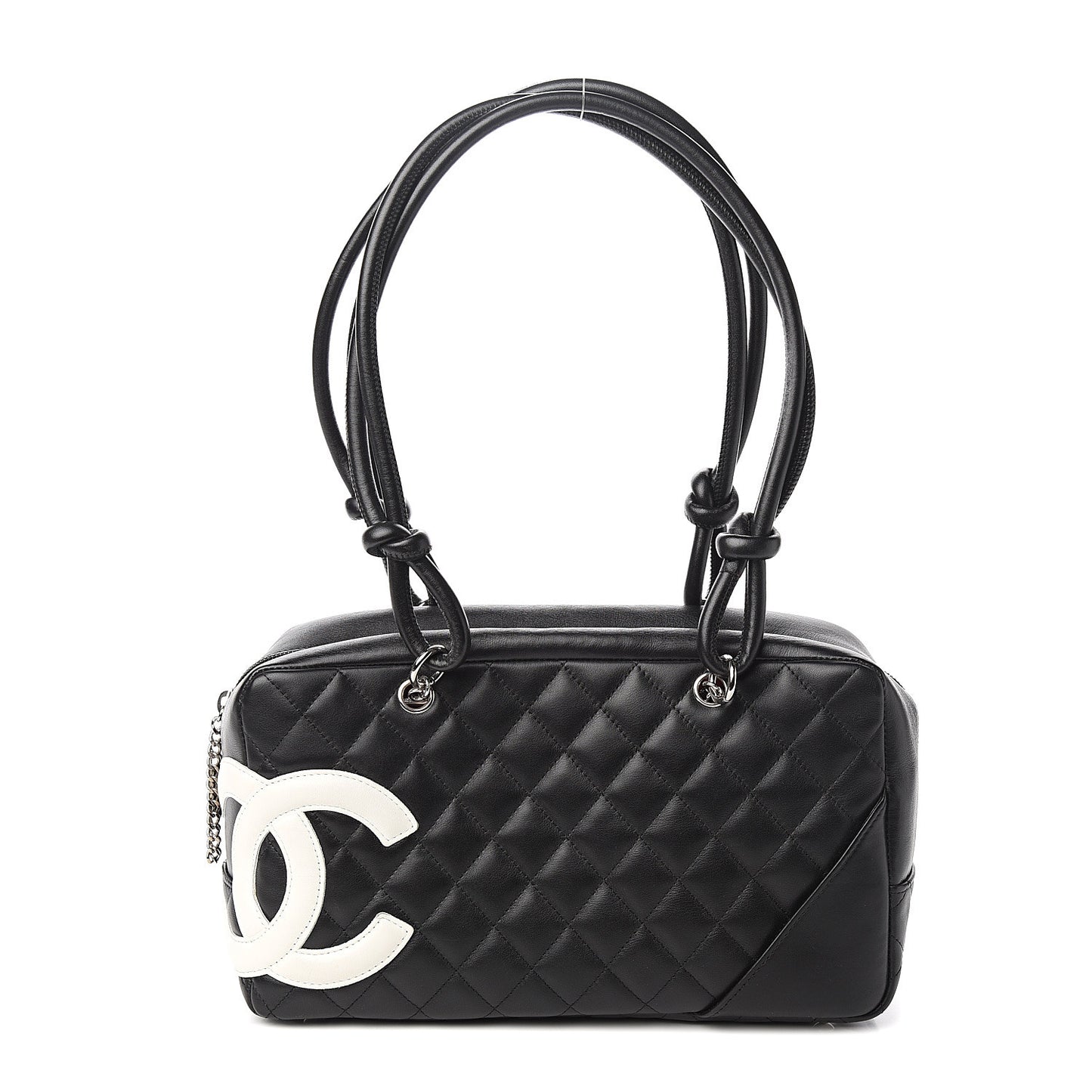 Calfskin Quilted Large Cambon Bowler Black White