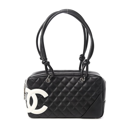 Chanel Calfskin Quilted Large Cambon Bowler Black White 1 of 10