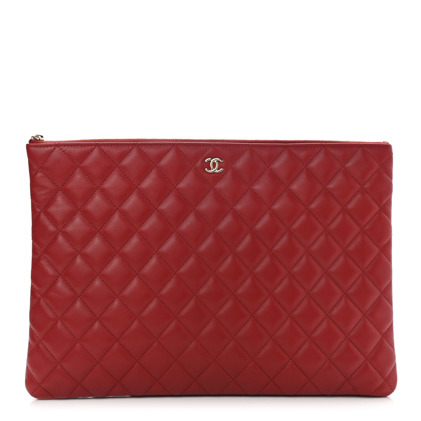 Lambskin Quilted Large Cosmetic Case Red