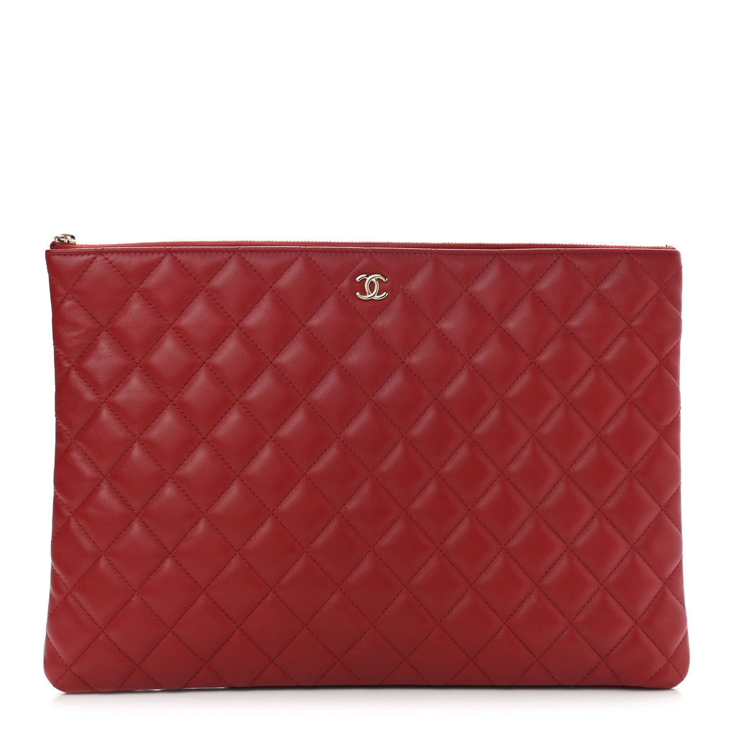 Chanel Lambskin Quilted Large Cosmetic Case Red 1 of 8
