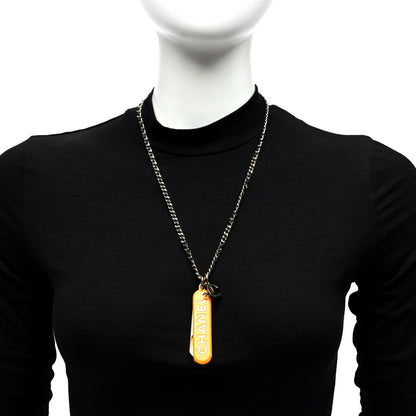 Chanel Metal Lambskin Chain CC Comb Necklace Gold Orange Black 2 of 7