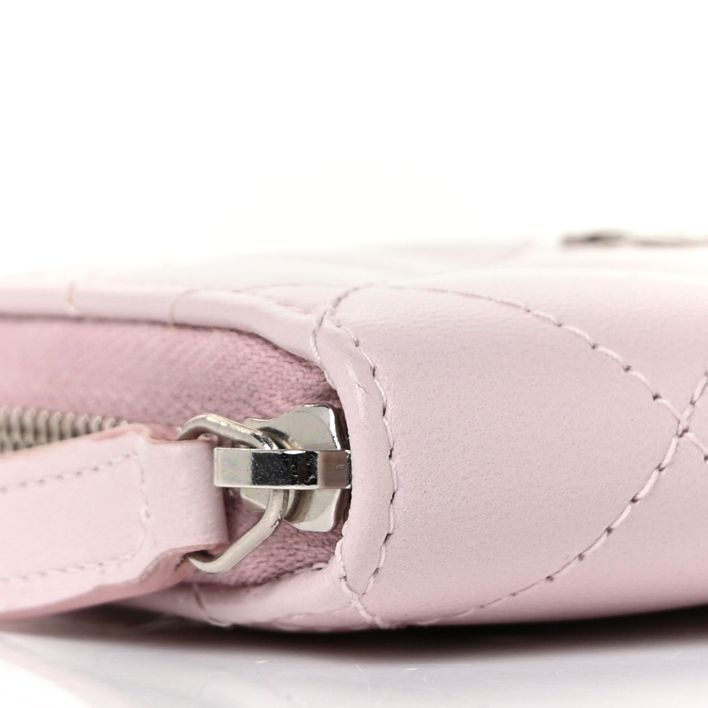 Lambskin Quilted Zip Around Coin Purse Wallet Light Pink