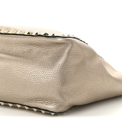 Valentino Garavani Metallic Grained Calfskin Medium Rockstud Reversible Tote Skin Sasso 9 of 12