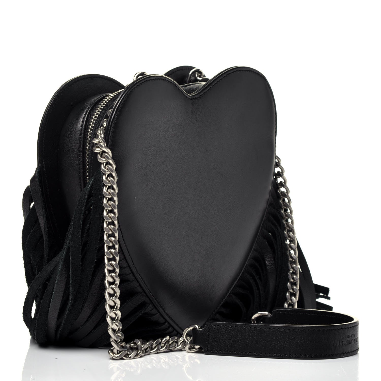 Saint Laurent Calfskin Fringe Small Monogram Love Shoulder Bag Black 3 of 9