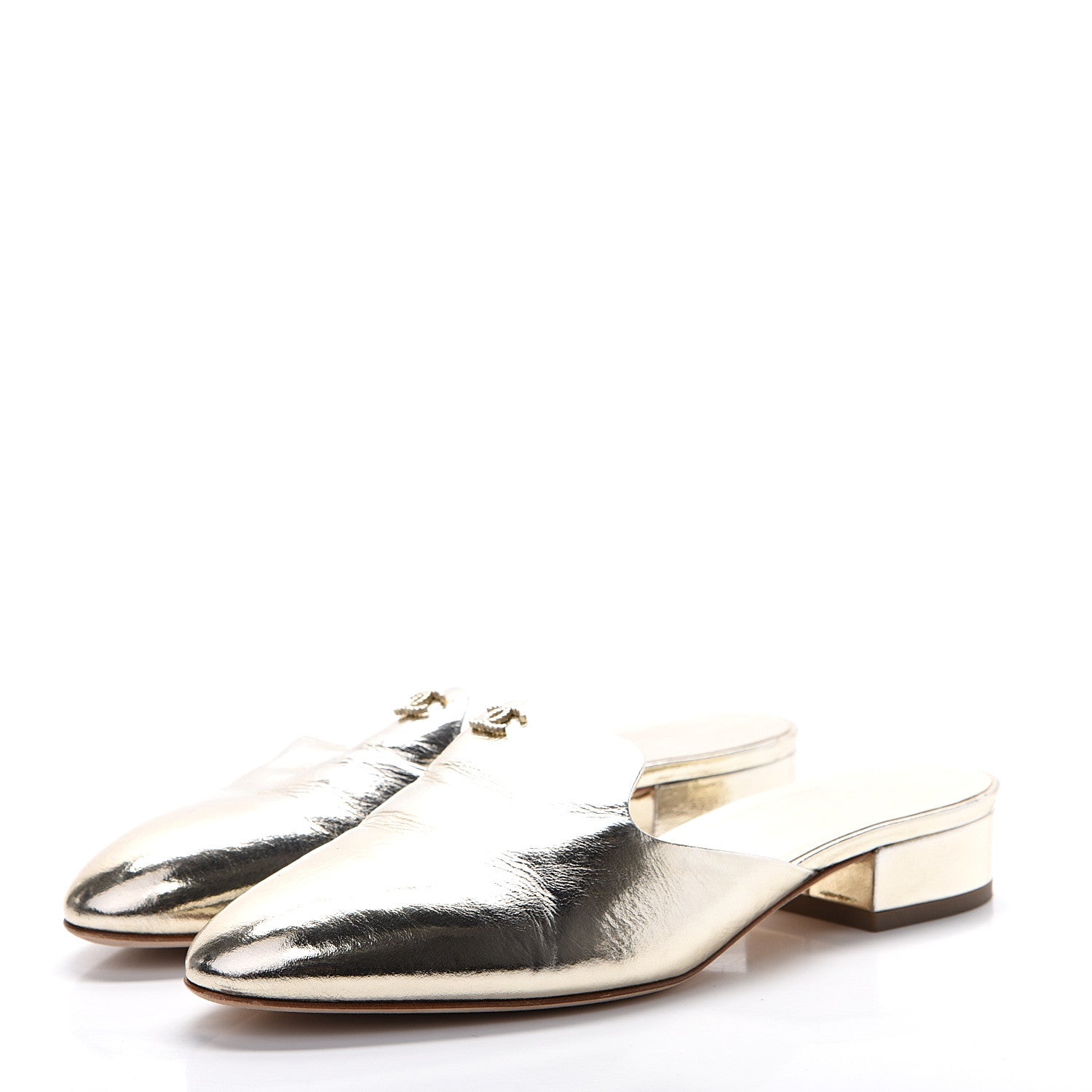 Chanel Metallic Sheepskin Mules 37.5 Gold 3 of 11