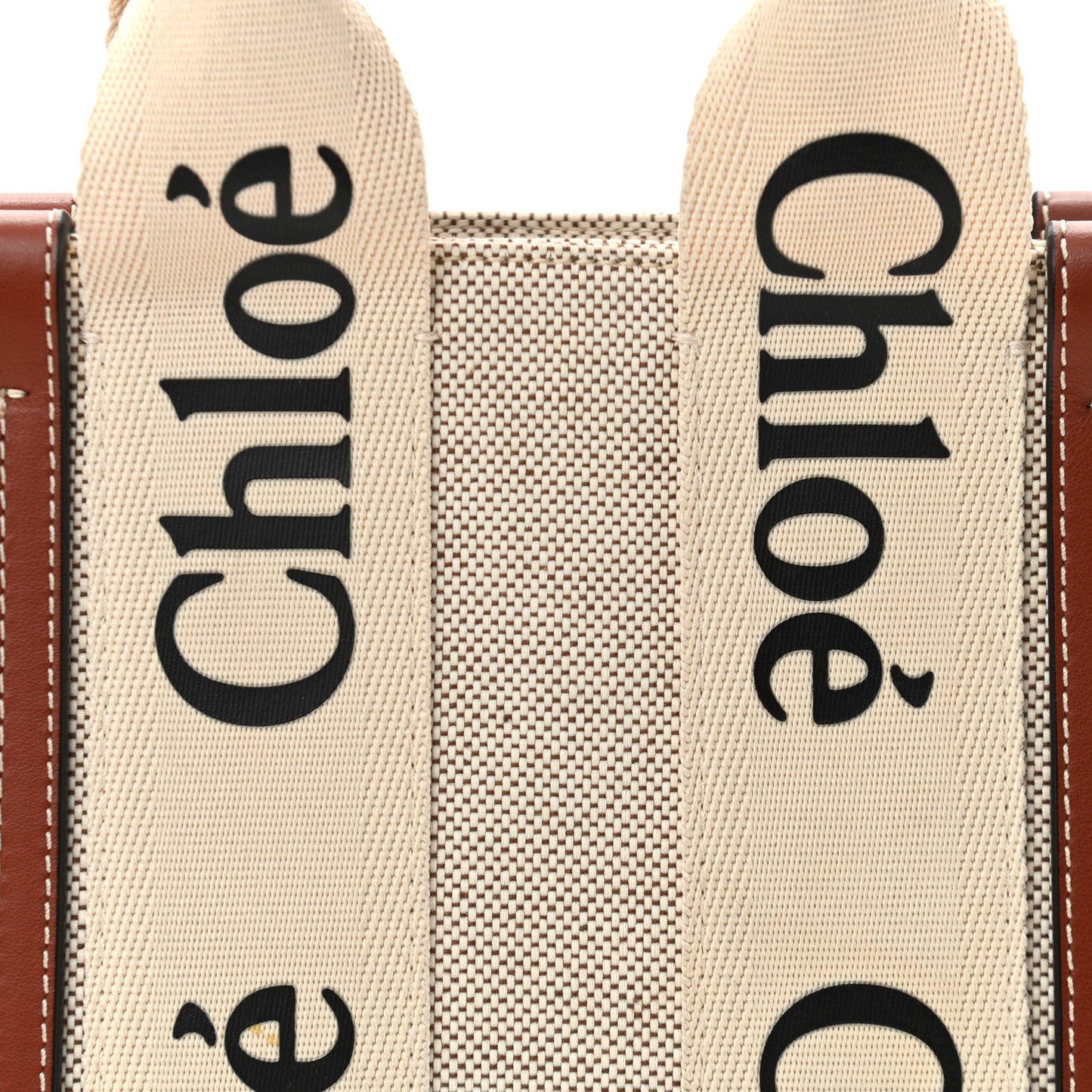 Cotton Calfskin Small Woody Ribbon Tote White Brown