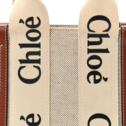 Chloe Cotton Calfskin Small Woody Ribbon Tote White Brown 8 of 12