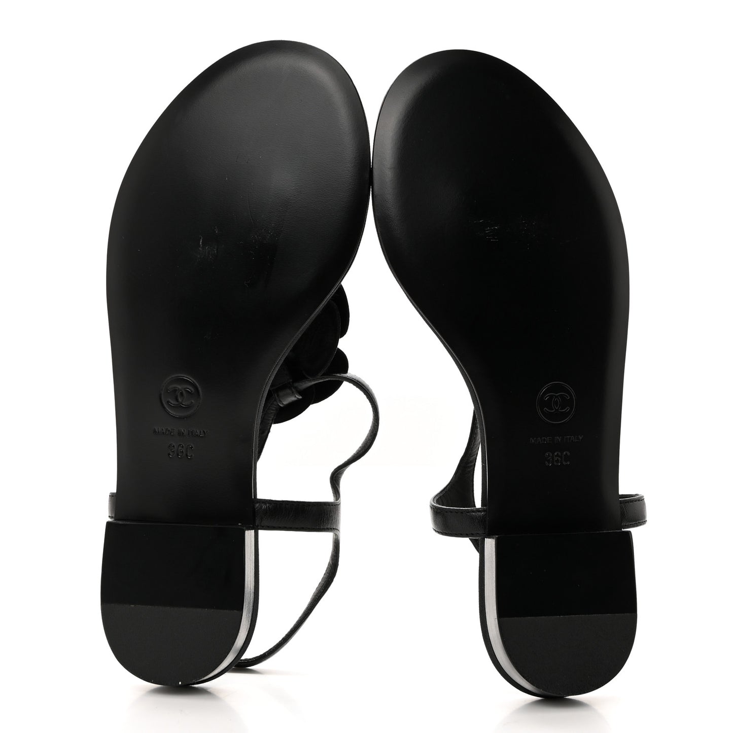 Lambskin Camellia Thong Sandals 36 Black