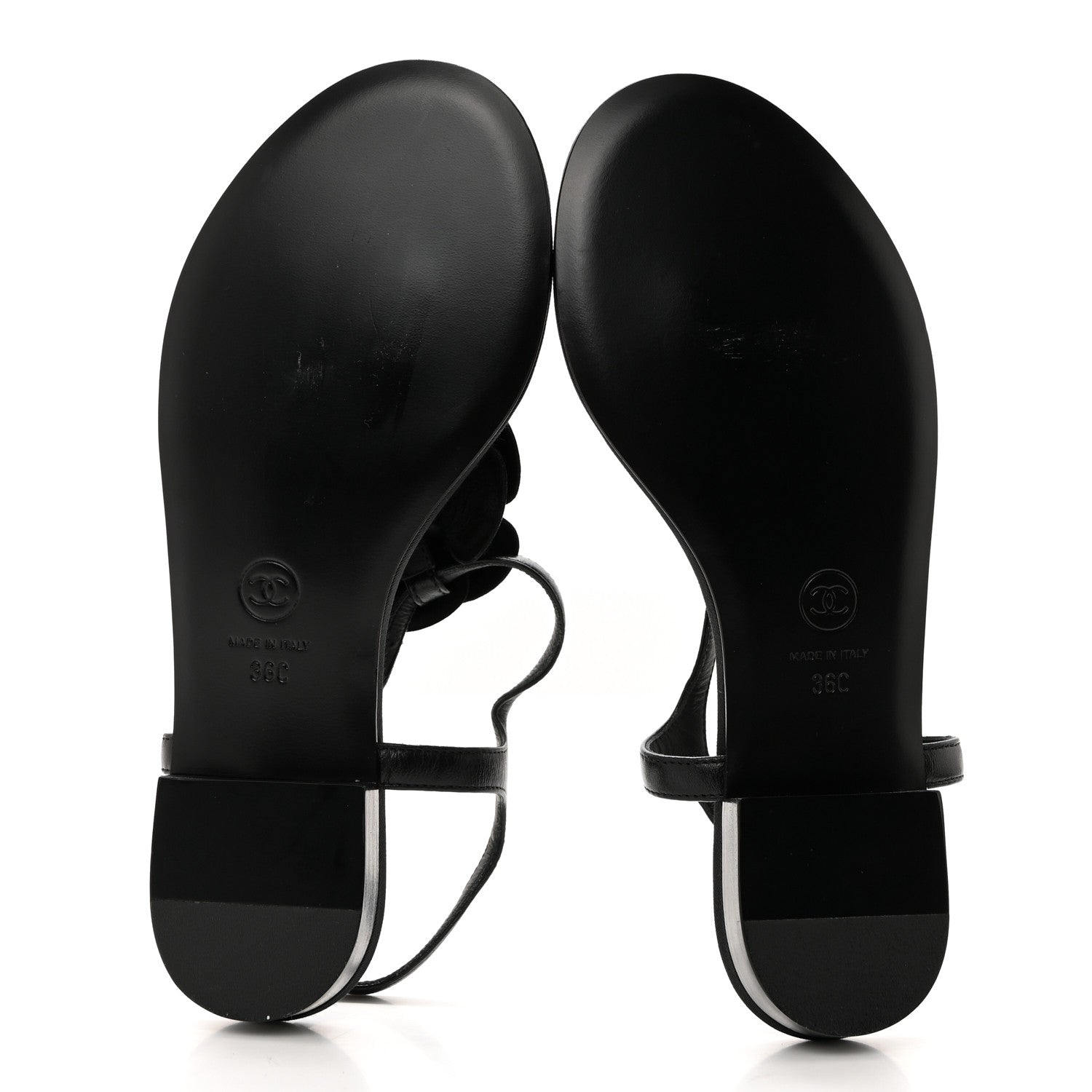 Chanel Lambskin Camellia Thong Sandals 36 Black 5 of 8