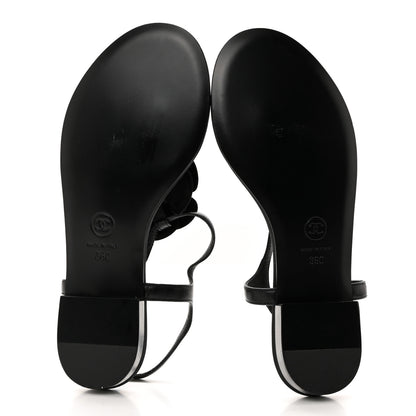 Chanel Lambskin Camellia Thong Sandals 36 Black 5 of 8