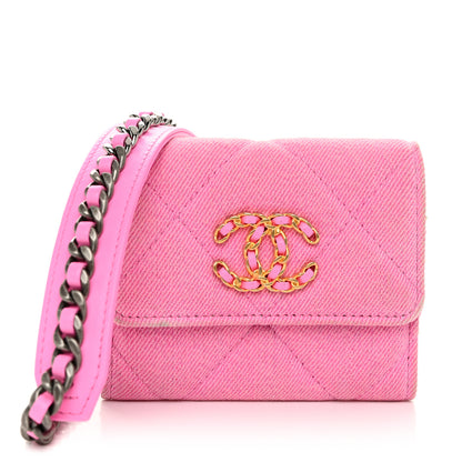 Chanel Denim Quilted Chanel 19 Flap Coin Purse With Chain Pink 1 of 12