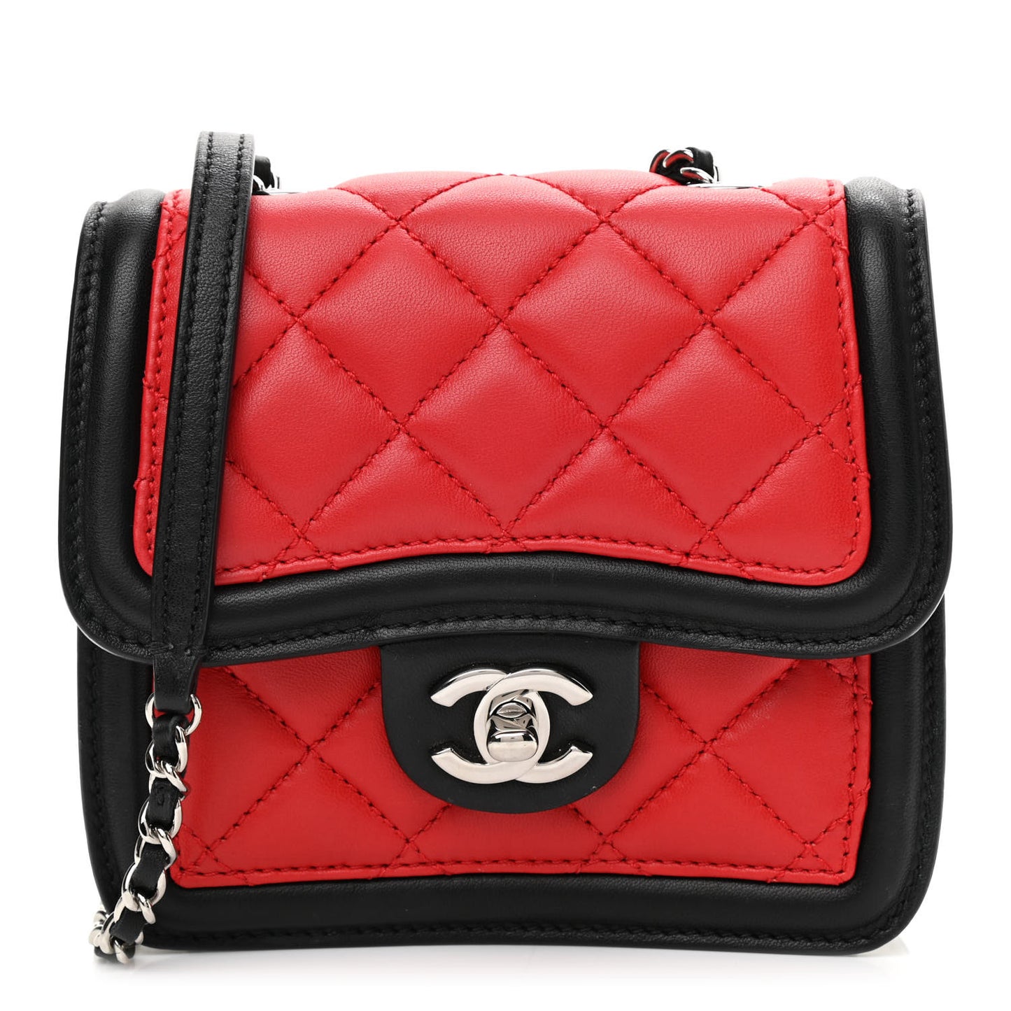Lambskin Quilted Mini Graphic Flap Bag Red Black White