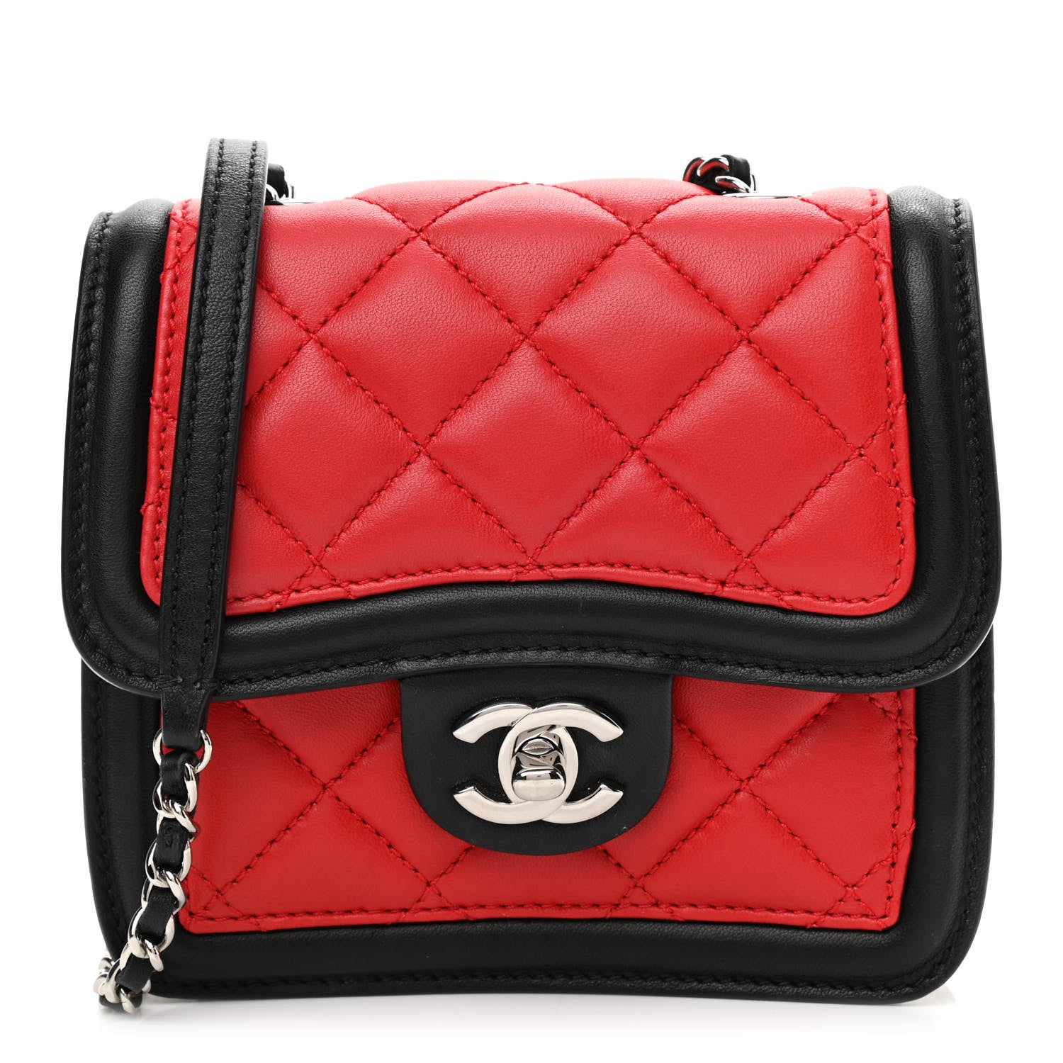 Chanel Lambskin Quilted Mini Graphic Flap Bag Red Black White 1 of 9