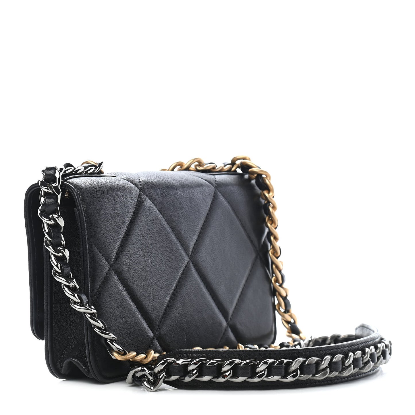 Lambskin Quilted Chanel 19 Wallet On Chain WOC Black