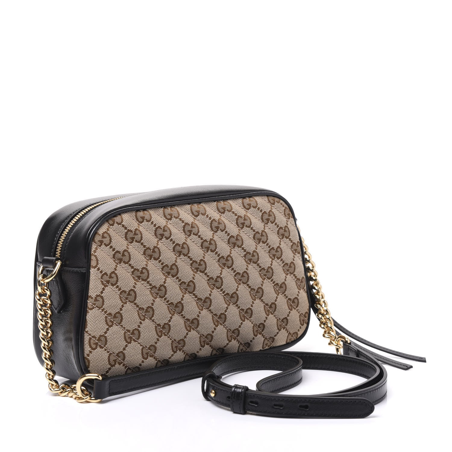 Gucci Monogram Matelasse Diagonal Small GG Marmont Chain Shoulder Bag Beige Black 2 of 10