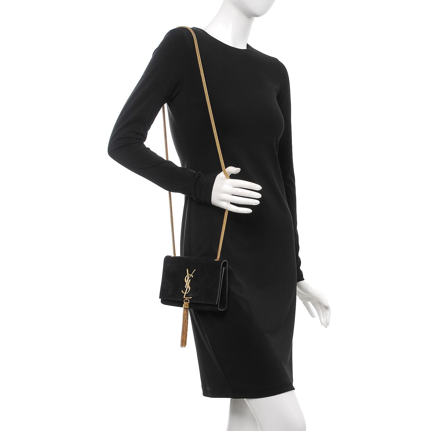 Saint Laurent Suede Small Classic Monogram Kate Tassel Satchel Black 2 of 6