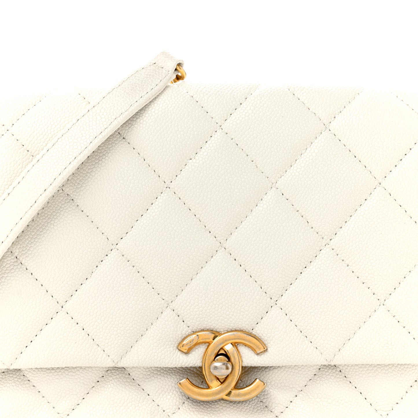 Shiny Caviar Quilted Large Chain Melody Flap White