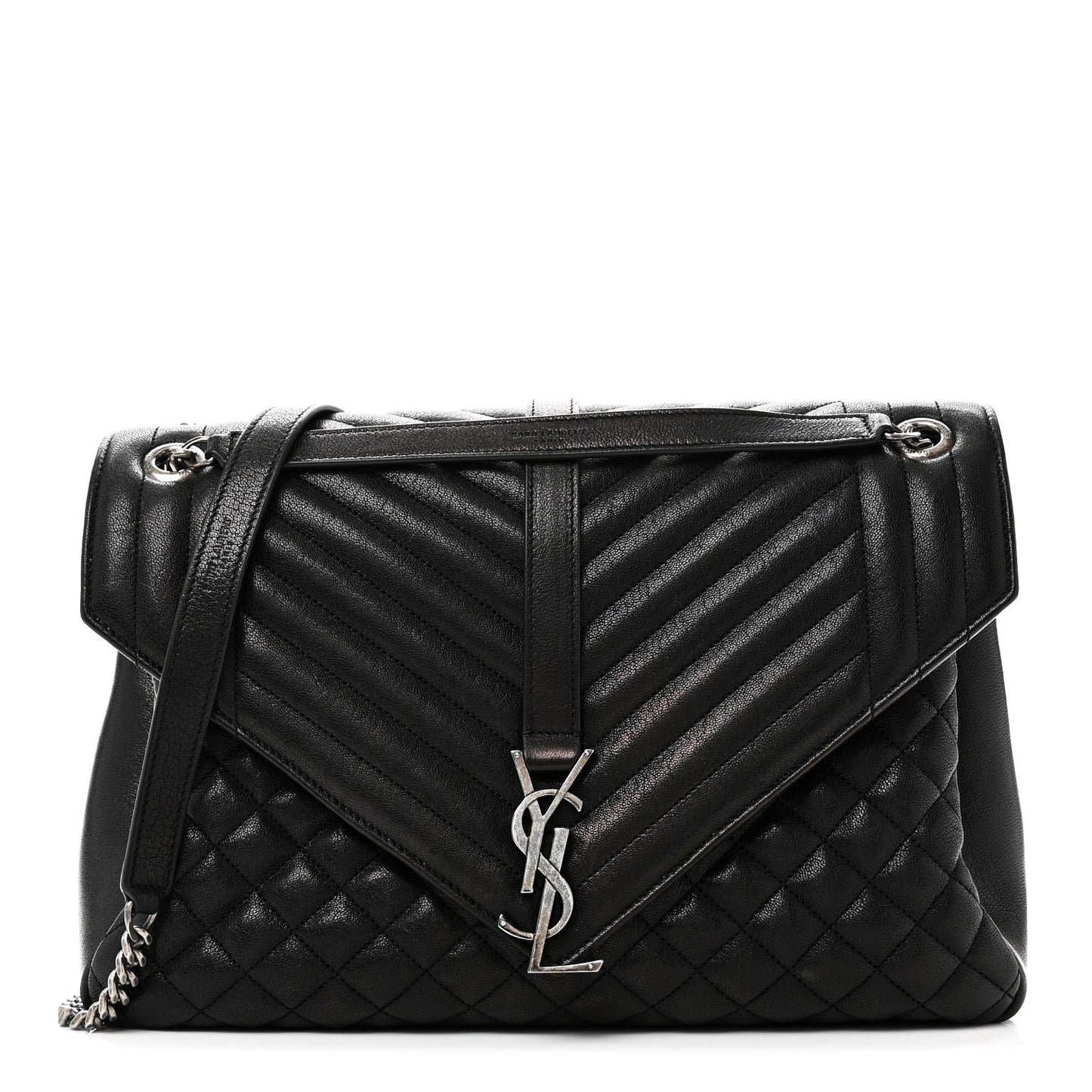Calfskin Mixed Matelasse Triquilt Large Monogram Satchel Black