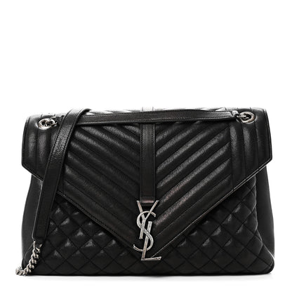 Saint Laurent Calfskin Mixed Matelasse Triquilt Large Monogram Satchel Black 1 of 11