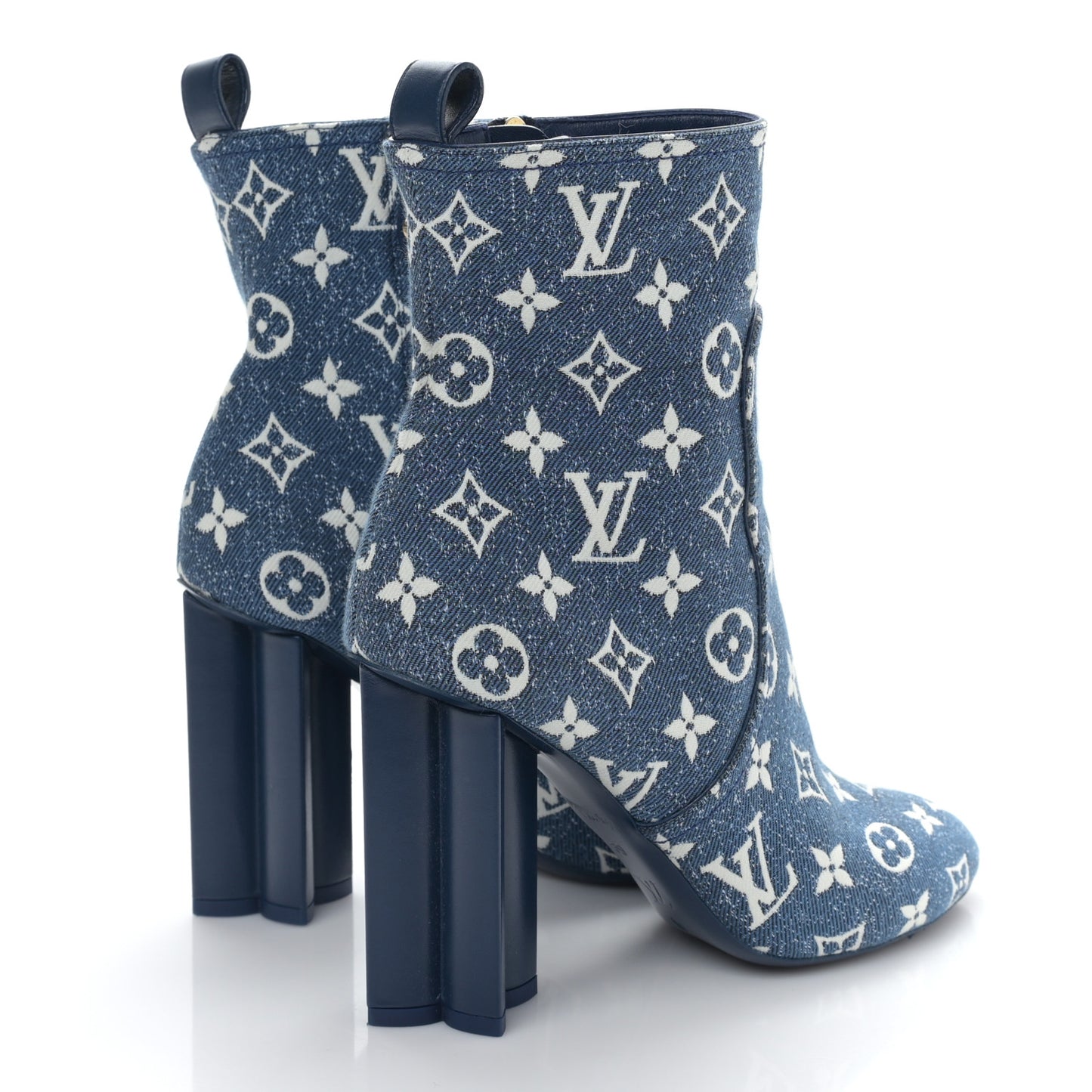Denim Monogram Silhouette Ankle Boots 39 Navy Blue