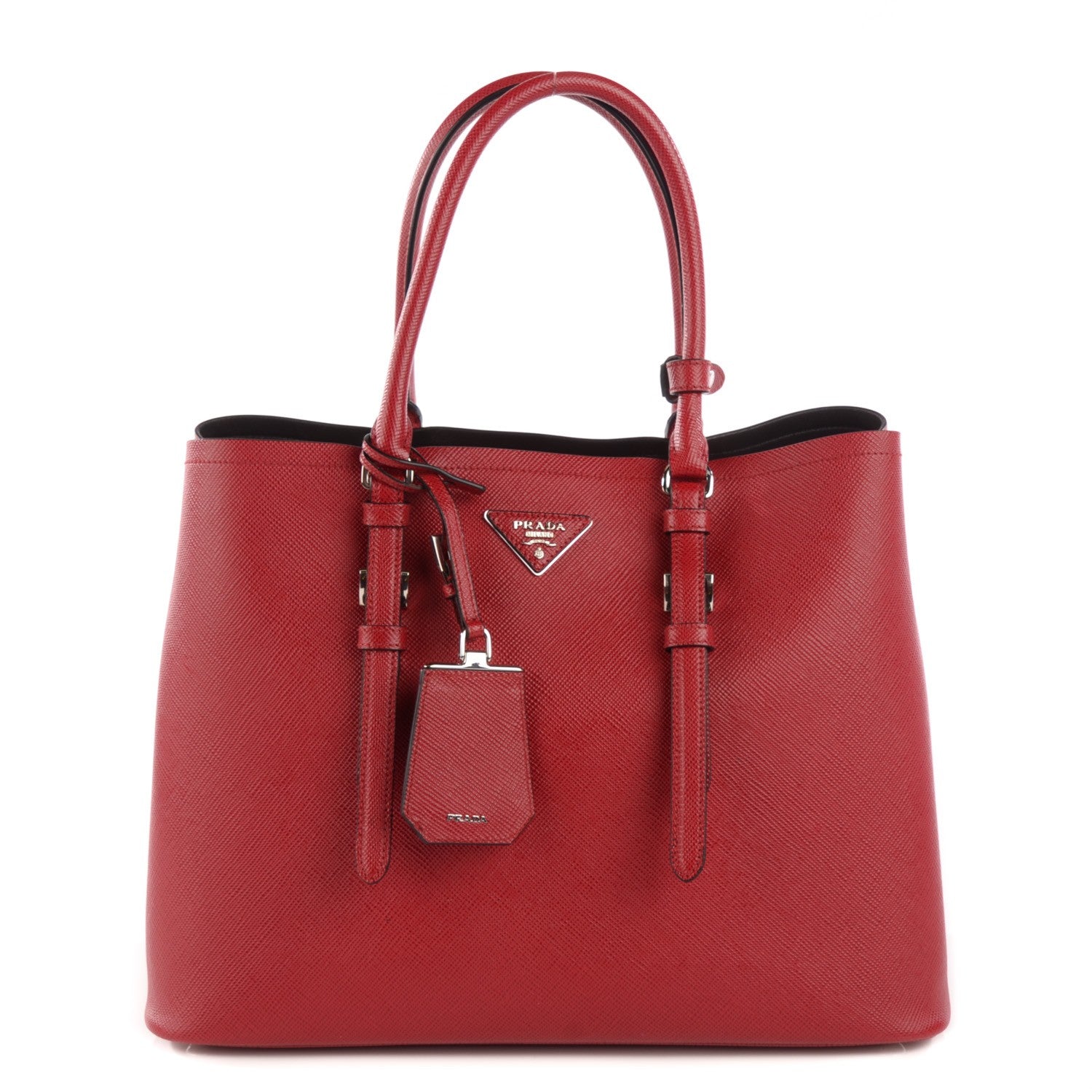Prada Saffiano Cuir Double Handle Tote Fuoco 1 of 9