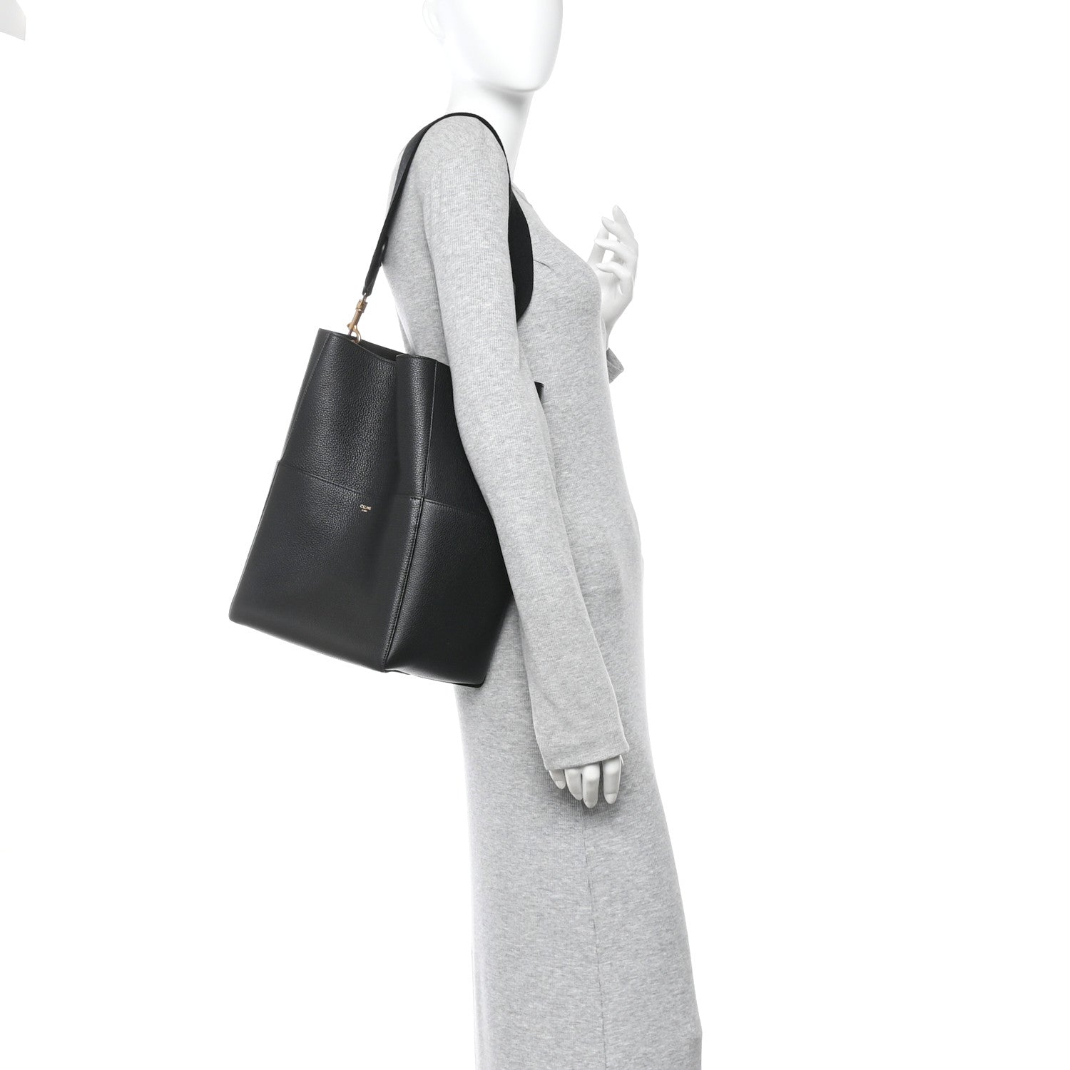 Celine Soft Grained Calfskin Sangle Bucket Bag Black 2 of 10