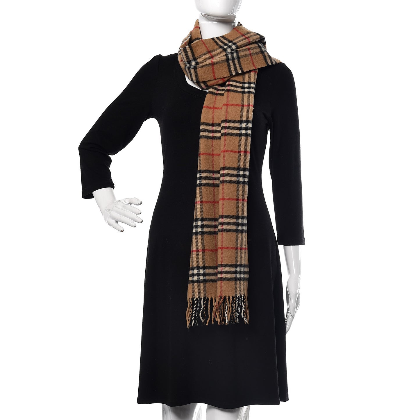 Lambswool Check Fringe Scarf Camel