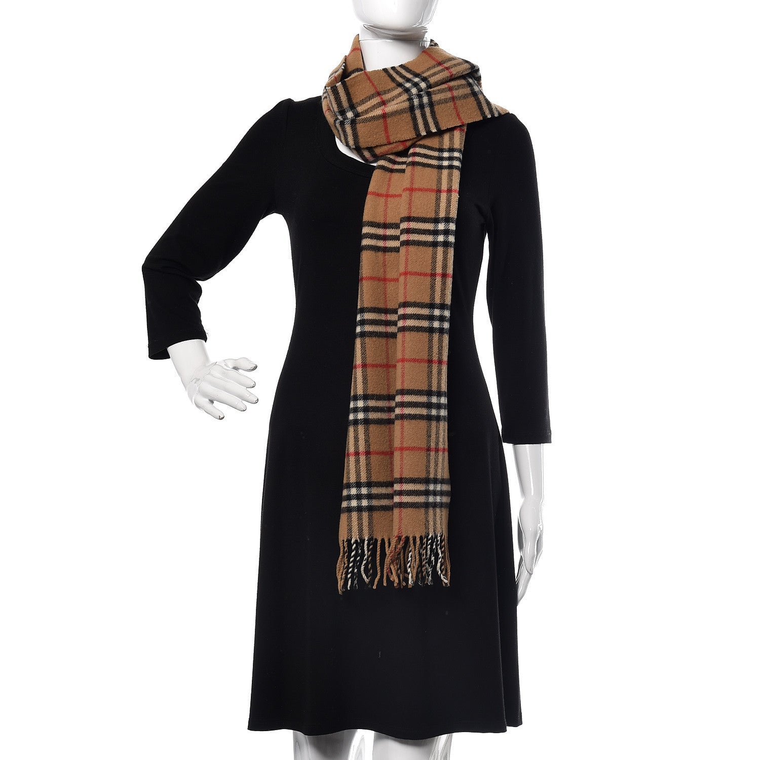 Burberry Lambswool Check Fringe Scarf Camel 2 of 5
