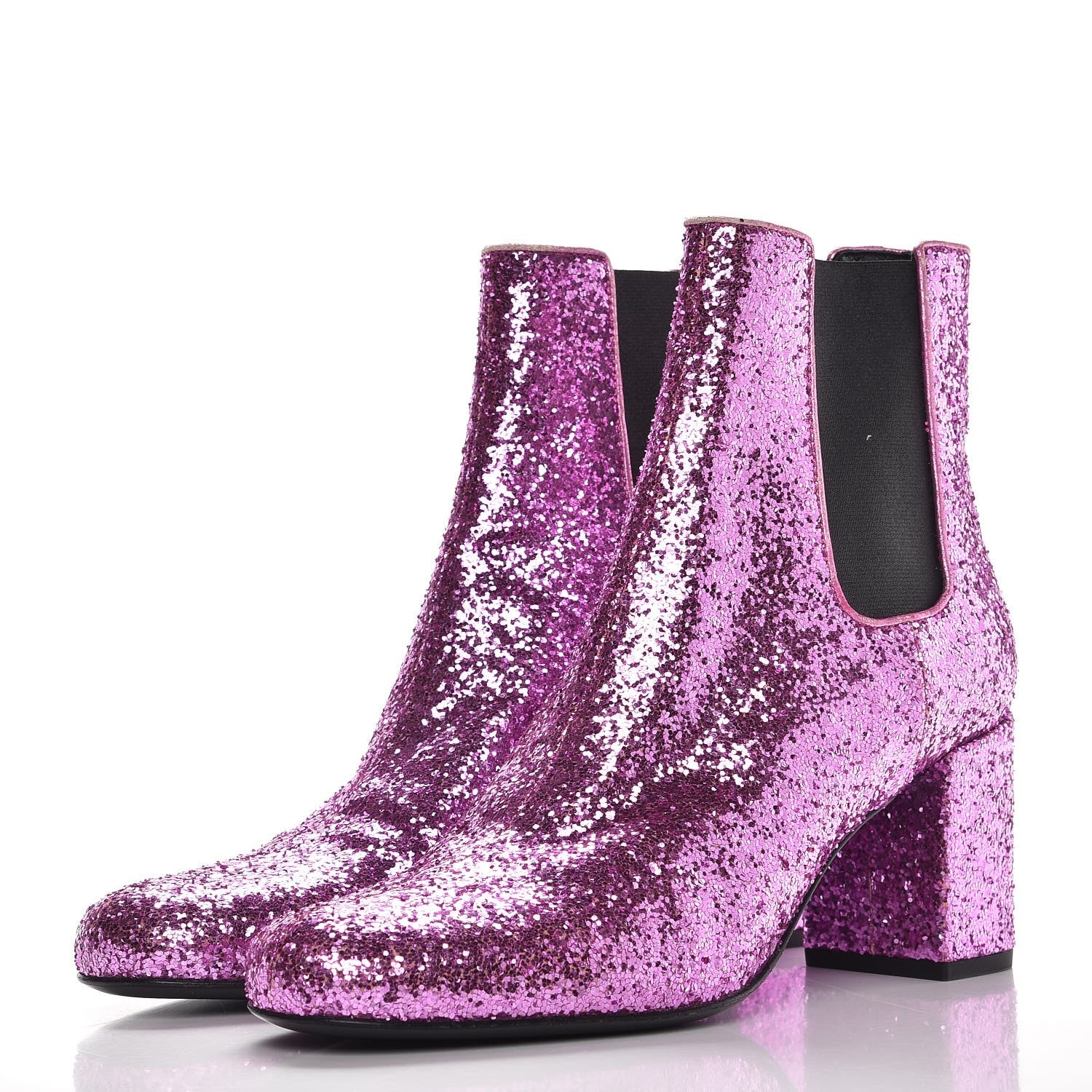 Saint Laurent Metallic Glitter Calfskin Babies Chelsea 90 Ankle Boots 36.5 Pink 3 of 9