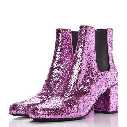 Saint Laurent Metallic Glitter Calfskin Babies Chelsea 90 Ankle Boots 36.5 Pink 3 of 9