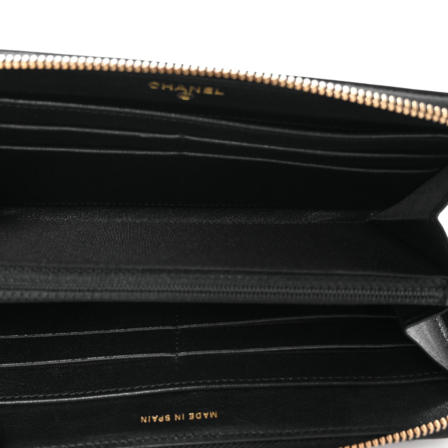 Chanel Sheepskin Chevron Quilted Mademoiselle Vintage Zip Around Wallet Black 5 of 11
