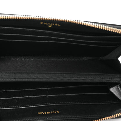 Chanel Sheepskin Chevron Quilted Mademoiselle Vintage Zip Around Wallet Black 5 of 11