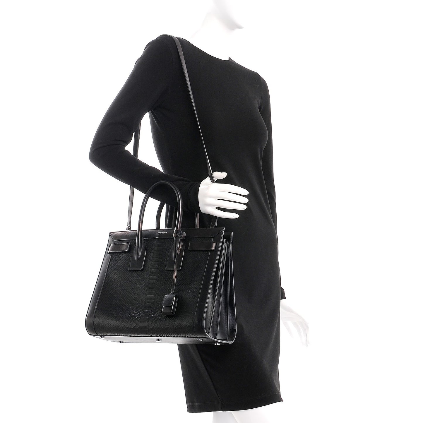 Python Calfskin Embossed Small Sac de Jour Black