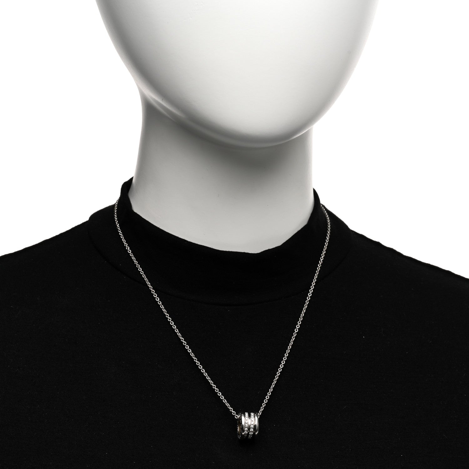 Bulgari 18K White Gold Diamond B.Zero1 Pave Pendant Necklace 2 of 4