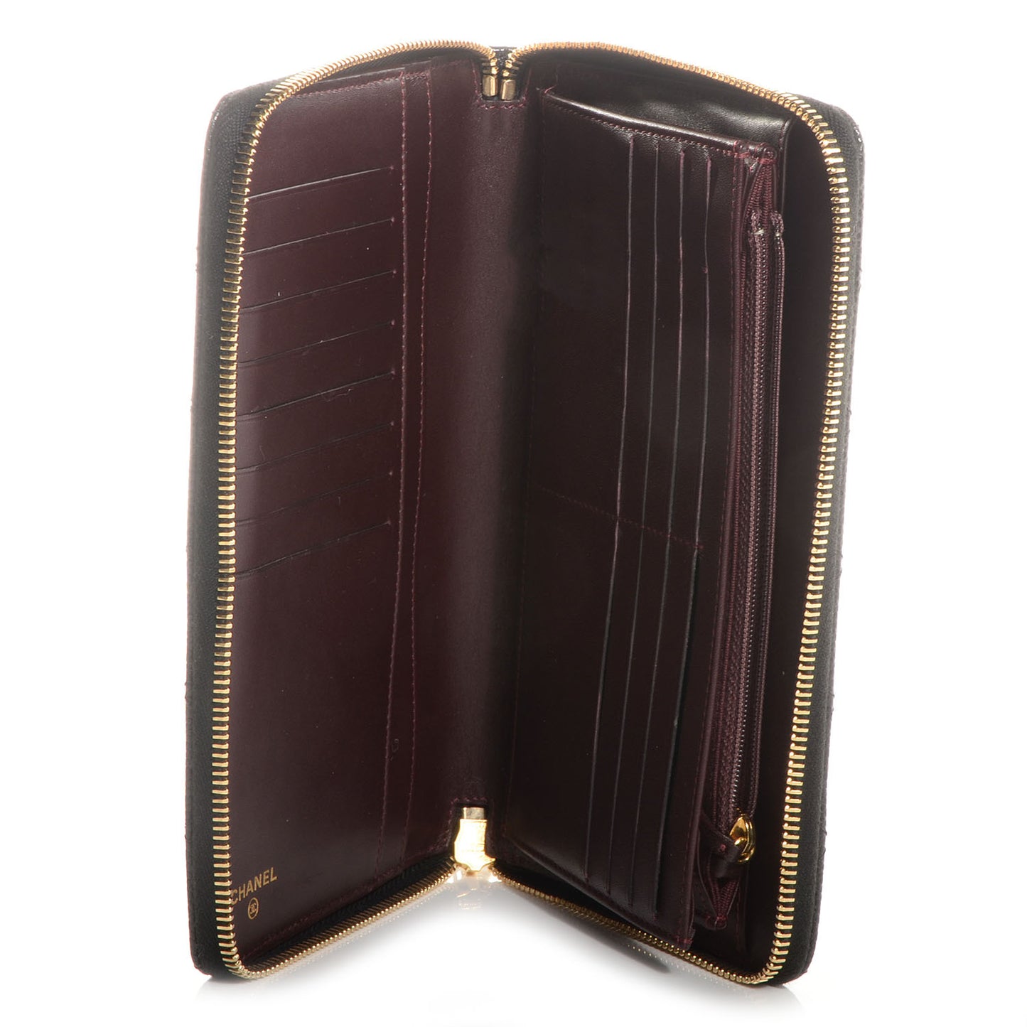 Caviar Quilted Large Zip Around Wallet Black
